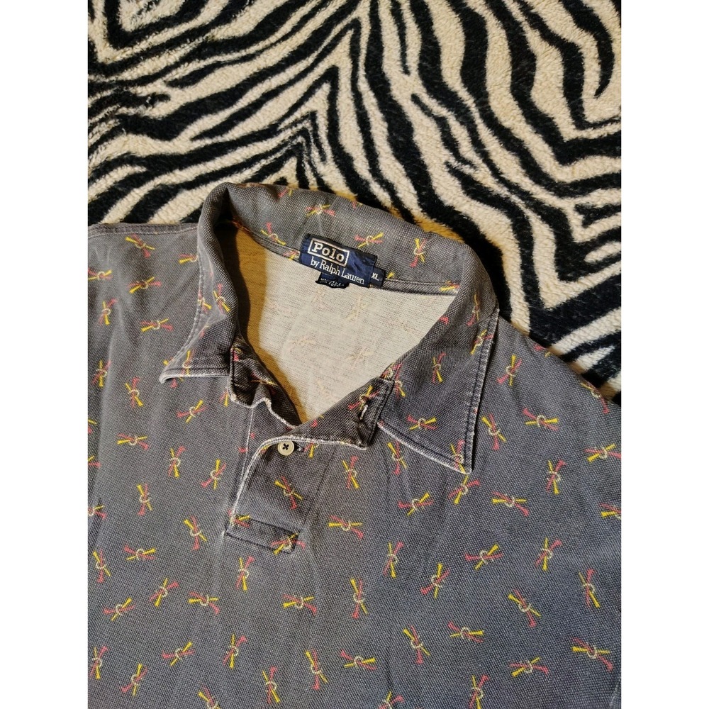 VTG‎ Polo Ralph Lauren Shirt Mens XL Black Aop Pony Long Sleeve Made in USA